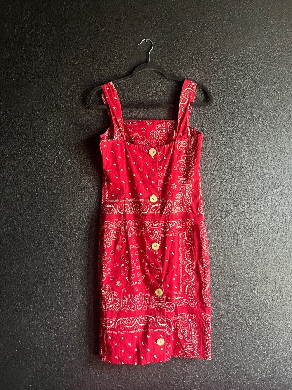 Dolce & Gabbana Vintage 90’s Red Bandana-Print Mini Dress with Button Straps - Picture 2 of 8